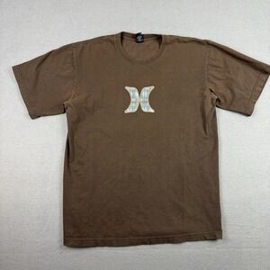 Y2K Style Hurley Logo Brown White T Shirt Men's Large Skater